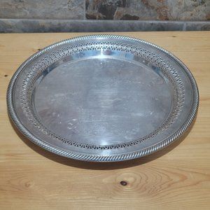 VTG International Silver Round Metal Platter Chased Reticulated Detail